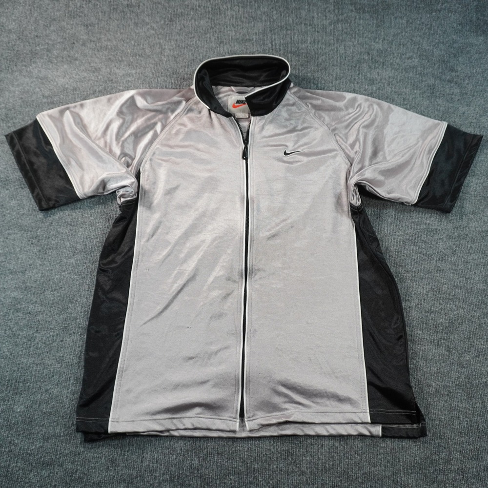 Vintage Nike Full Zip Short Sleeve Jacket Mens Large Silver Black Nike Air Patch